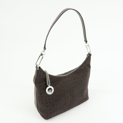 Bvlgari Logomania Suede, Brown, Canvas, Handbag