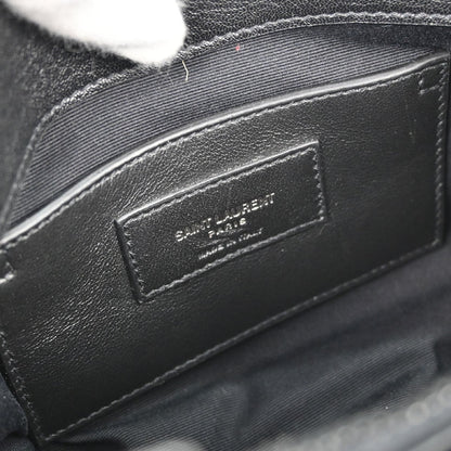 Saint Laurent Classic Monogram College Matelasse Chevron Leather, Black, Leather, Handbag