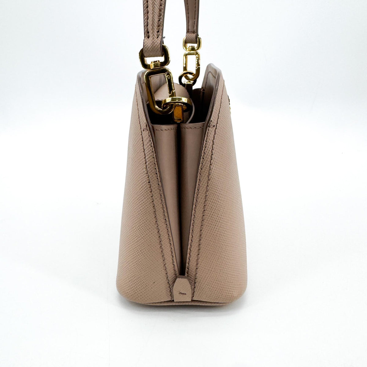 Prada Matinee Top Handle Saffiano Leather, Beige, Leather, Handbag