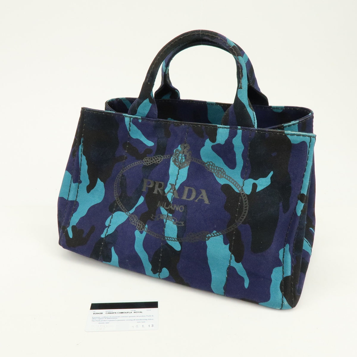 Prada Canapa Convertible Printed Canvas, Blue, Canvas, Tote Bag