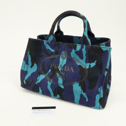 Prada Canapa Convertible Printed Canvas, Blue, Canvas, Tote Bag
