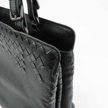 Bottega Veneta A-Shape Leather with Intrecciato Detail, Black, Leather, Tote Bag
