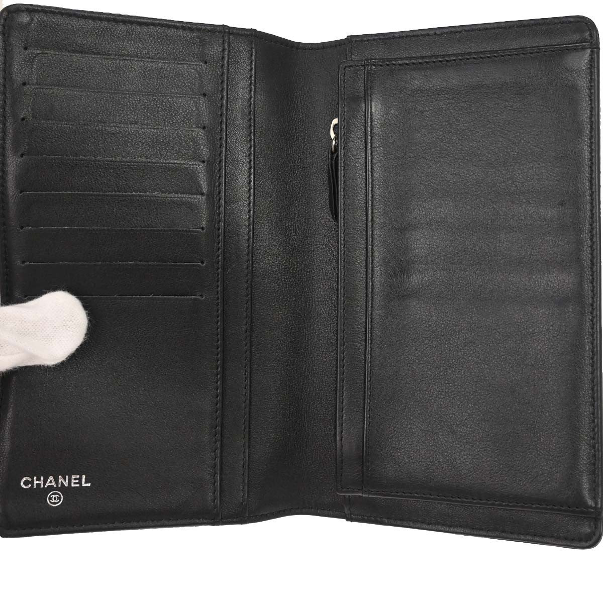 Chanel CHANEL V Stitch Chevron Long Bifold Wallet Pink Chevron, Black, Calfskin, Wallet
