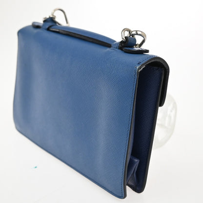 Prada Convertible Sound Top Handle Saffiano Leather, Blue, Leather, Shoulder Bag