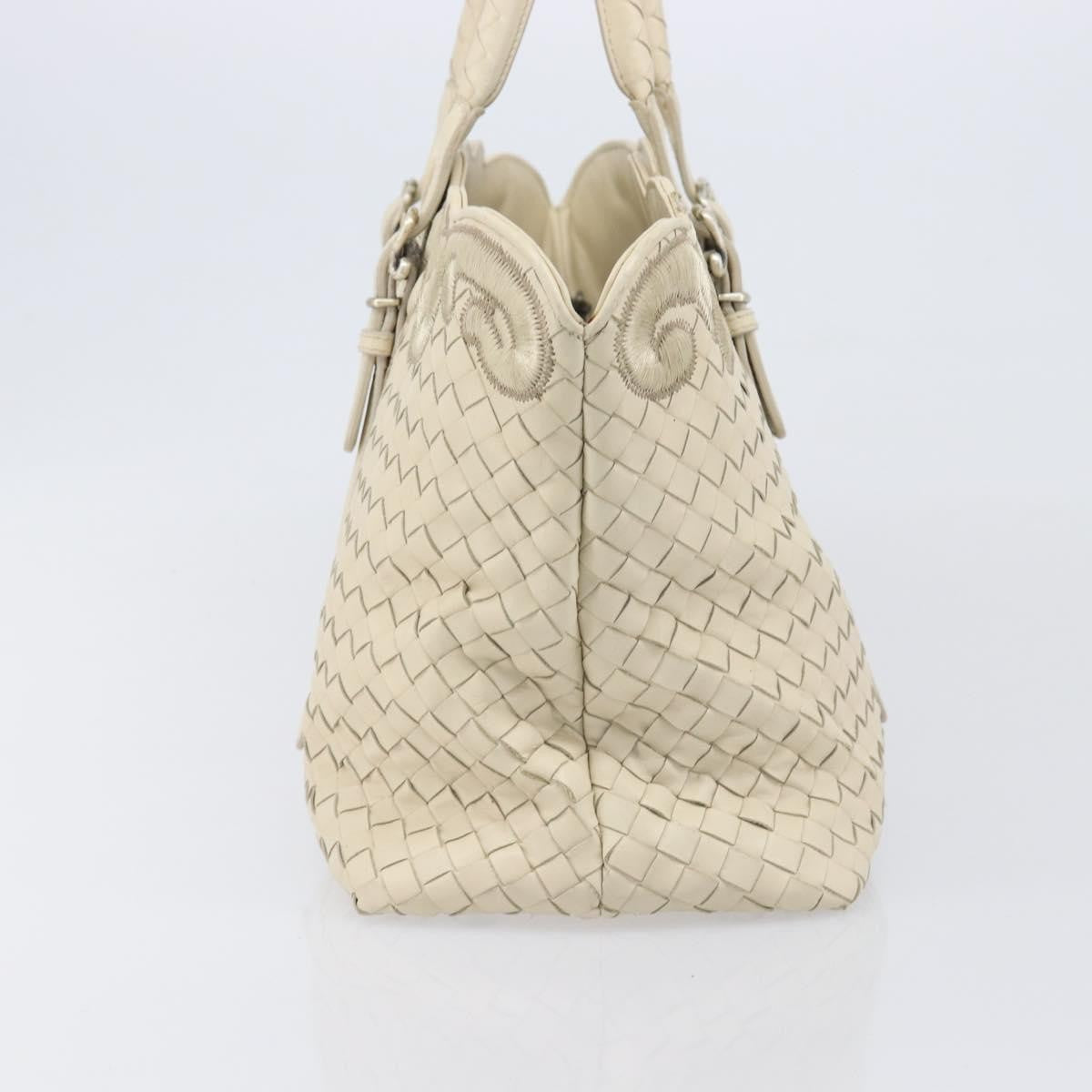 Bottega Veneta Belted Cabas Tote Intrecciato Nappa with Stitched Detail, White, Leather, Tote Bag