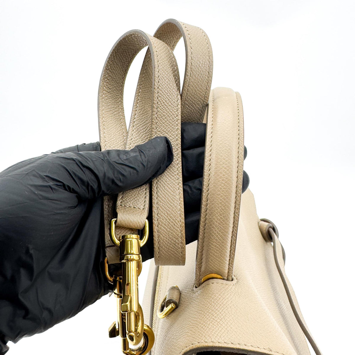Celine Belt Calfskin, Beige, Leather, Handbag