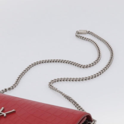 Saint Laurent Classic Monogram Crocodile Embossed Leather, Red, Leather, Crossbody Bag