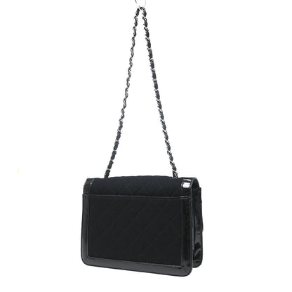 Chanel Reissue Flap Quilted Jersey with Patent, Black, Canvas, Shoulder Bag