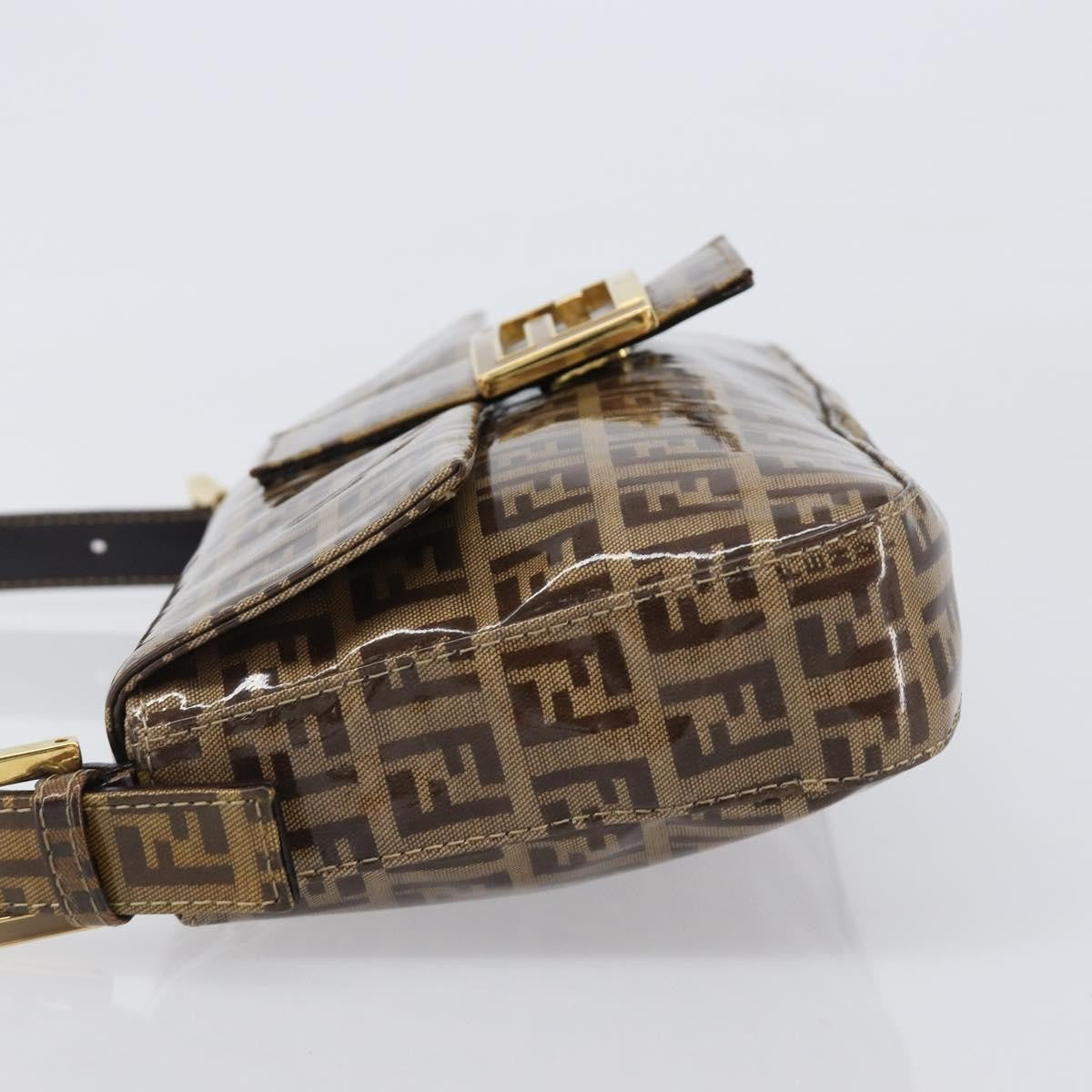 Fendi Mamma Baguette Zucca patent leather, Beige, Canvas, Shoulder Bag