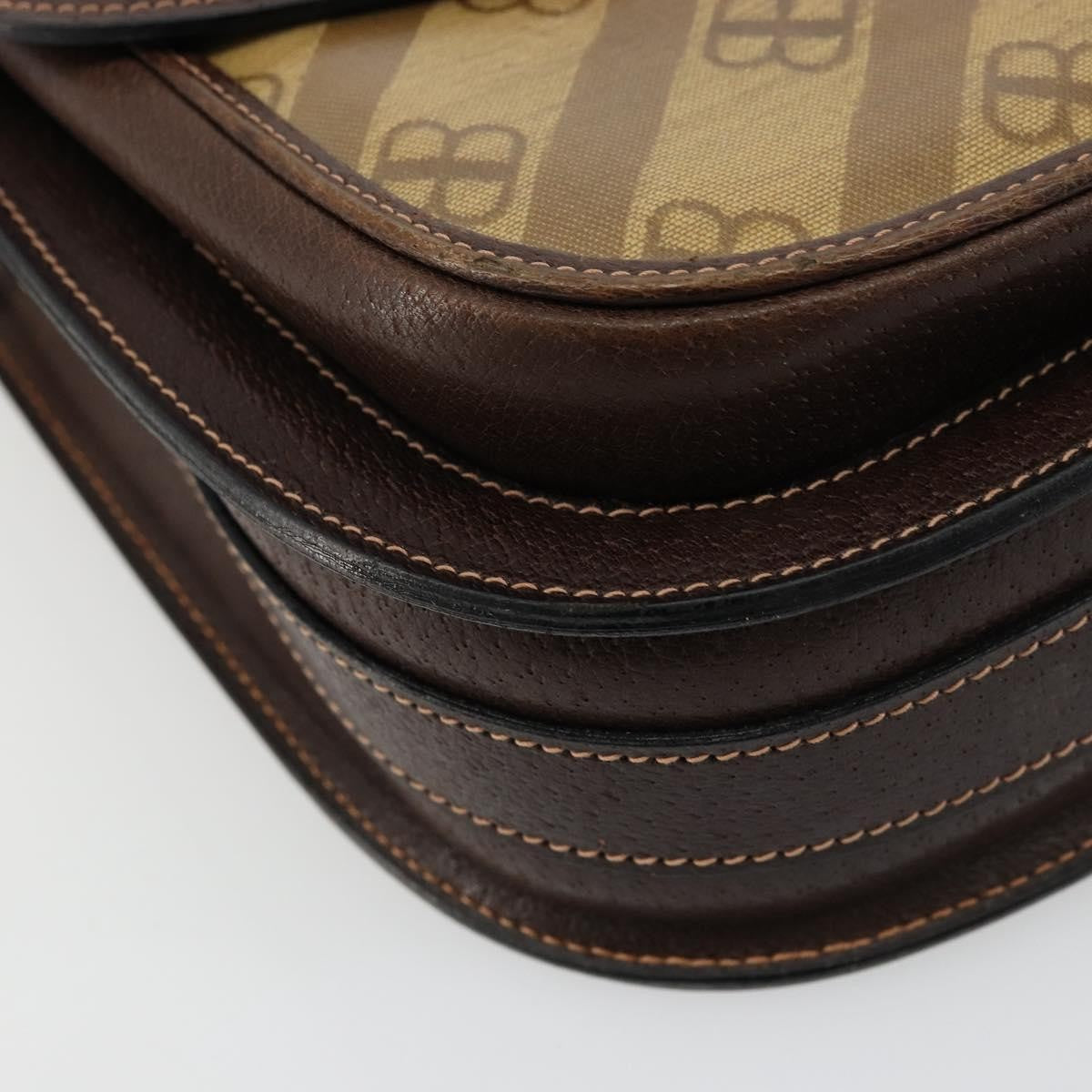 Balenciaga B. Shoulder Leather, Beige, Canvas, Shoulder Bag