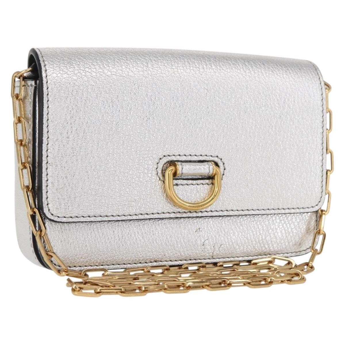Burberry D-Ring Chain Leather, Silver, Leather, Shoulder Bag