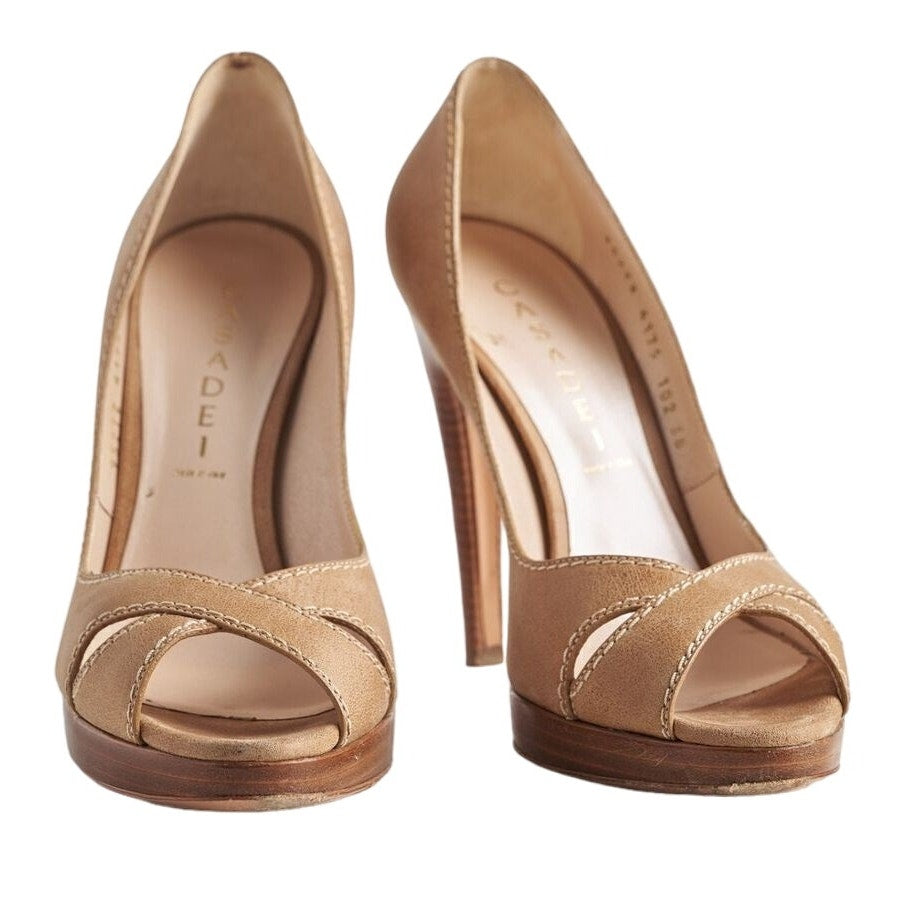 Casadei Peep Toe Pumps 7.5 US Beige