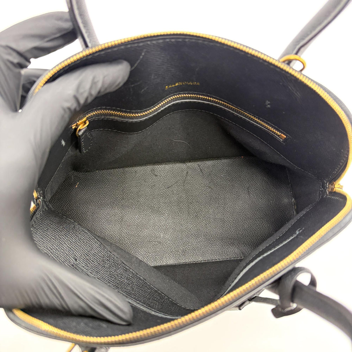 Balenciaga Logo Ville Leather, Black, Calfskin, Handbag