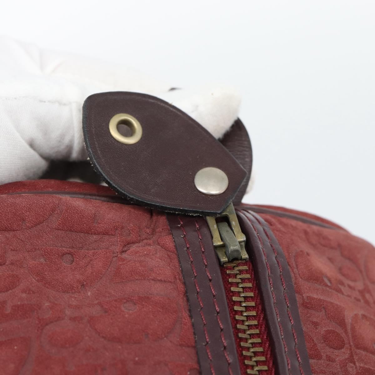 Christian Dior Boston Embossed Patent, Burgundy, Suede, Handbag