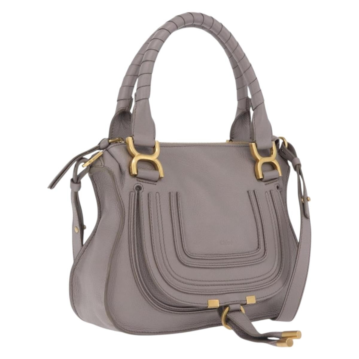 Chloe Marcie Satchel Leather, Gray, Leather, Handbag