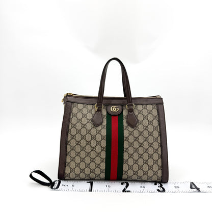 Gucci Ophidia Top Handle GG Coated Canvas, Brown, Canvas, Tote Bag