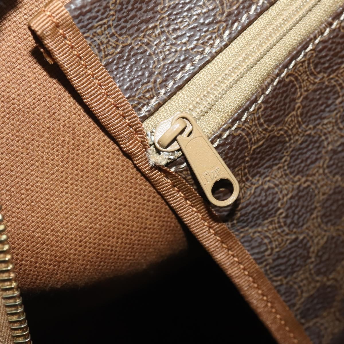 Celine Boston Triomphe Coated Canvas, Brown, PVC, Handbag