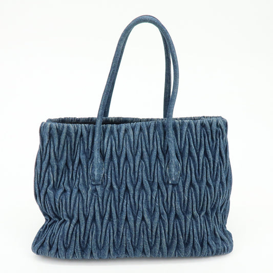 Miu Miu Convertible Matelasse Denim, Blue, Denim, Tote Bag