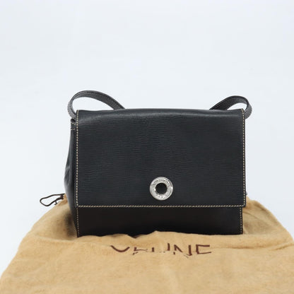 Celine Vintage Circle Logo Leather, Black, Leather, Crossbody Bag