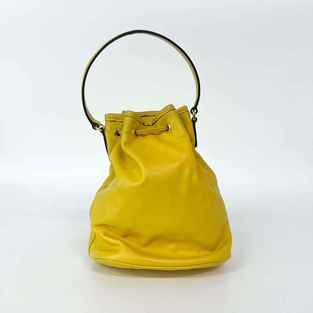 Prada Duet Drawstring Bucket Leather, Yellow, Leather, Handbag