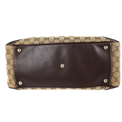 Gucci Bamboo Horsebit Canvas and Leather, Brown, Canvas, Shoulder Bag