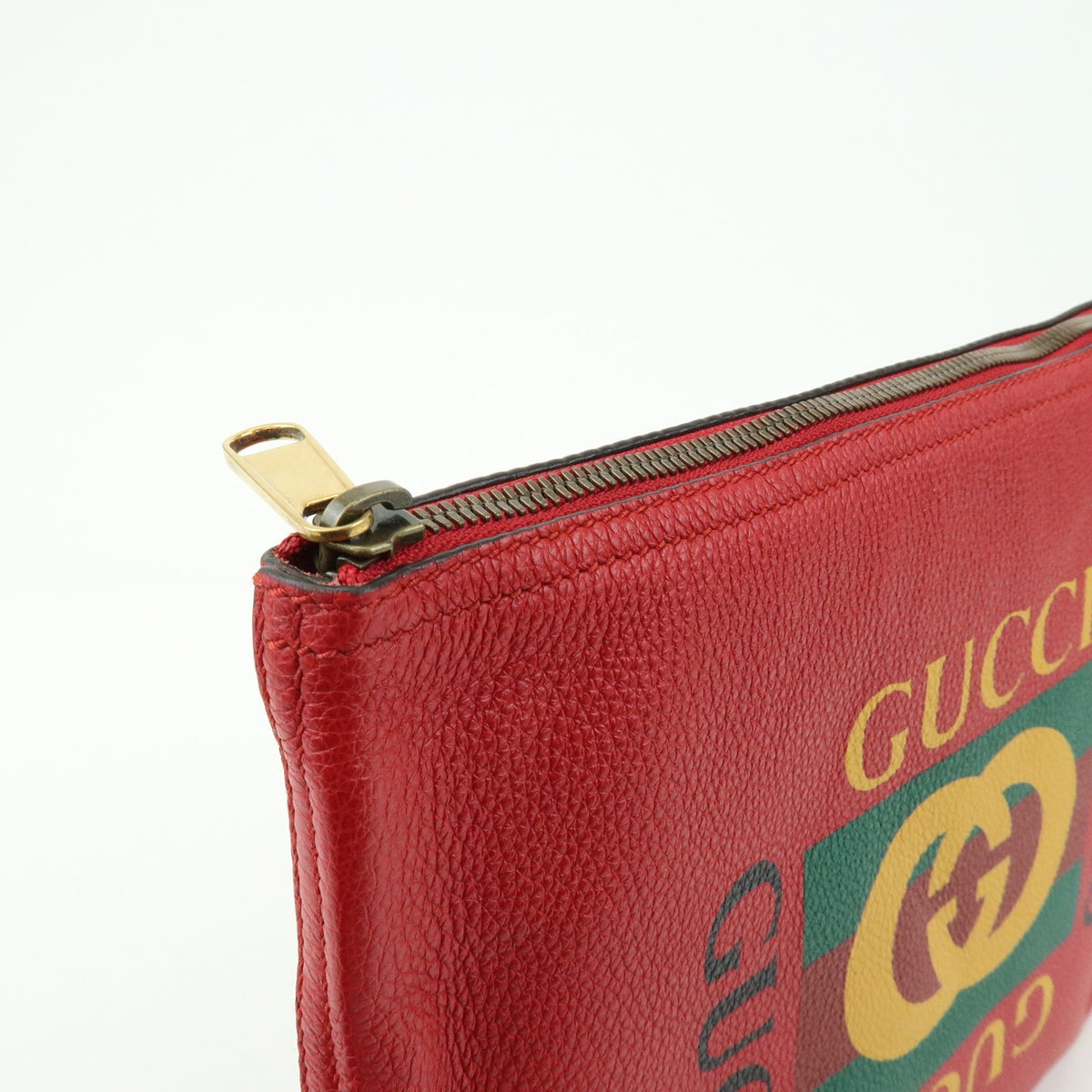 Gucci Logo Portfolio Printed Leather, Red, Leather, Clutch
