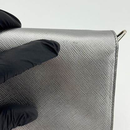 Prada Wallet on Strap Saffiano Leather, Silver, Leather, Crossbody Bag