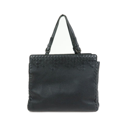 Bottega Veneta A-Shape Leather with Intrecciato Detail, Black, Leather, Tote Bag