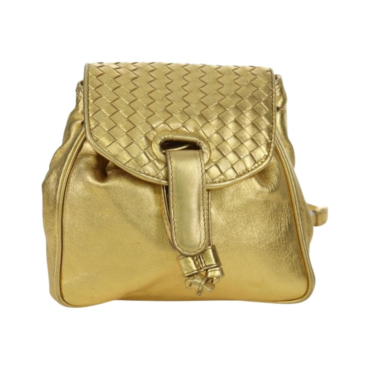 Bottega Veneta Backpack Leather with Intrecciato, Gold, Leather, Backpack