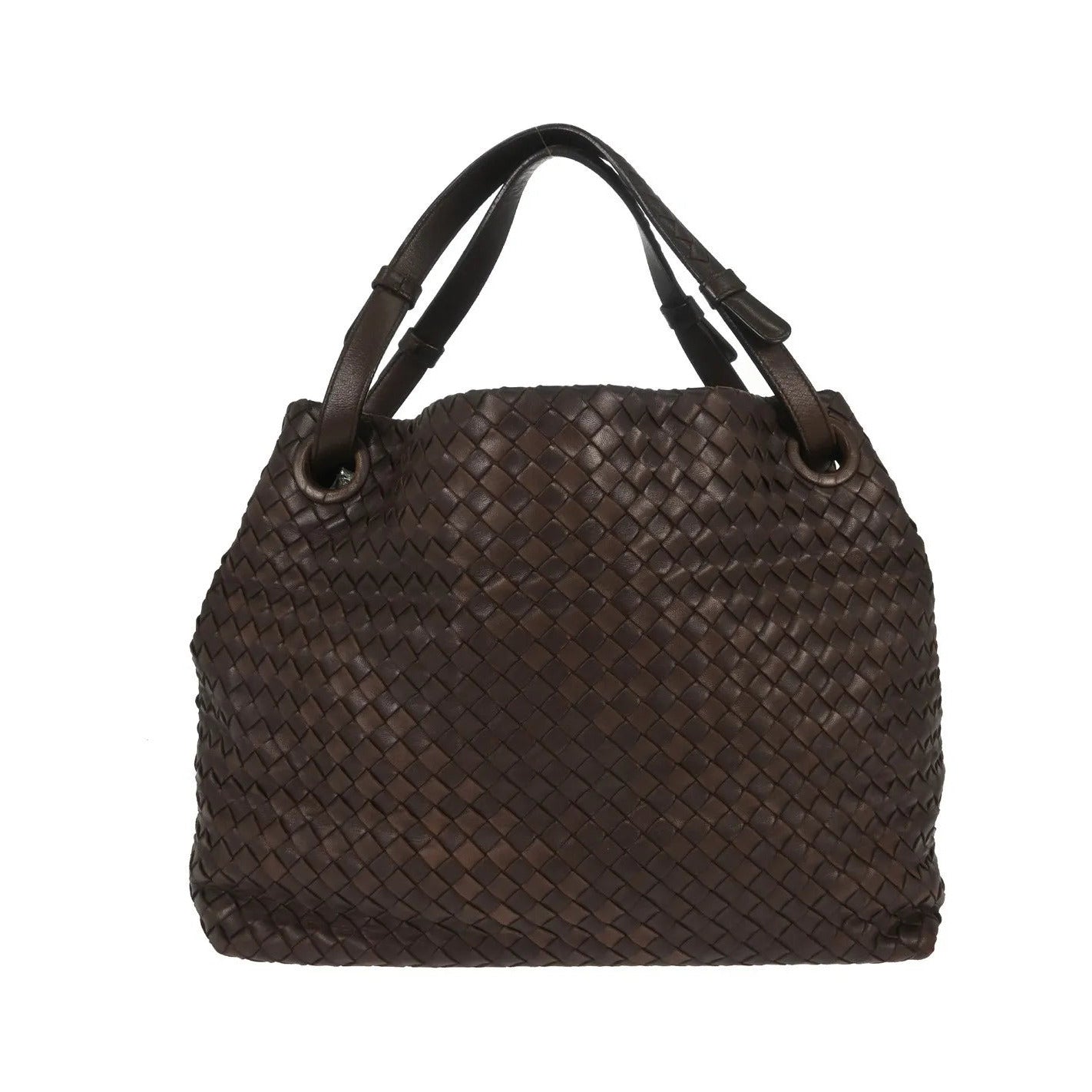 Bottega Veneta Belted Handle Tote Intrecciato Nappa, Brown, Leather, Tote Bag