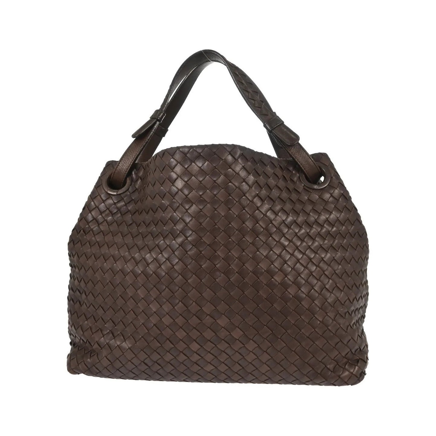 Bottega Veneta Belted Handle Tote Intrecciato Nappa, Brown, Leather, Tote Bag