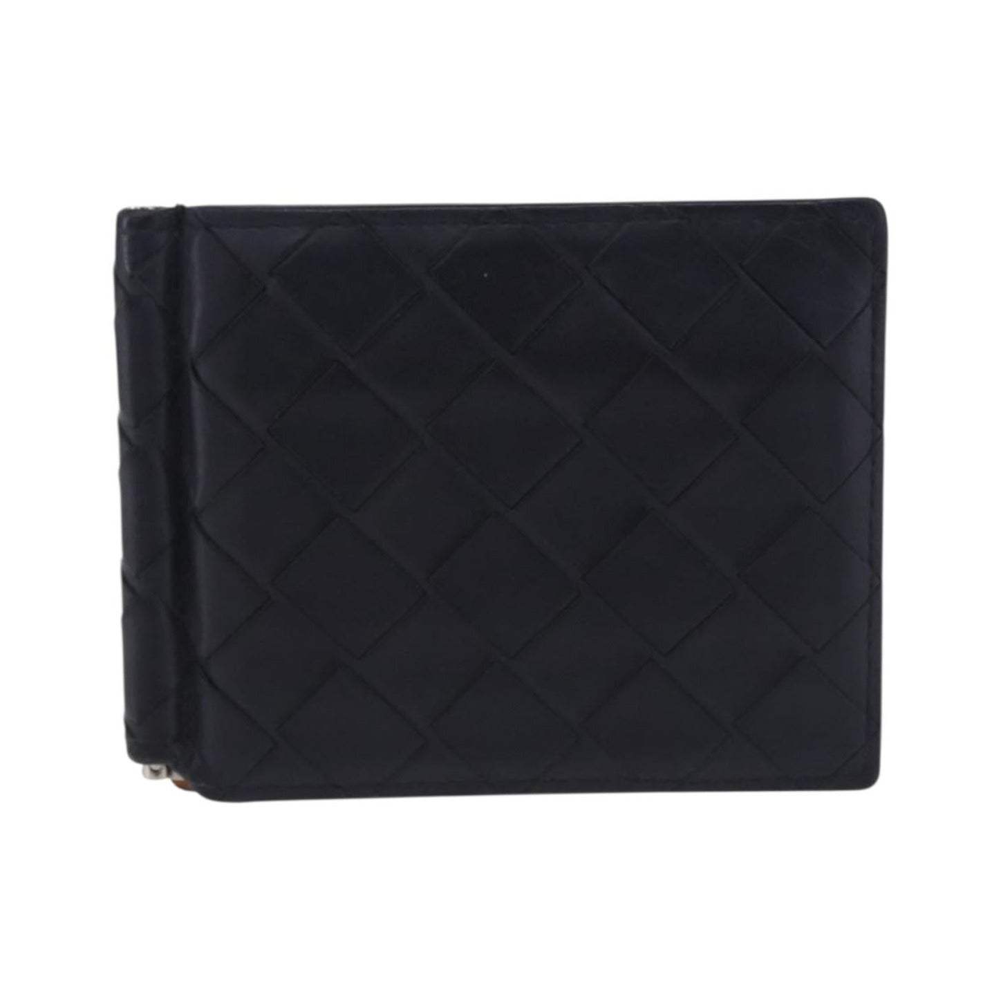 Bottega Veneta Bifold Card Holder Intercciato Leather, Navy, Leather, Card Holder