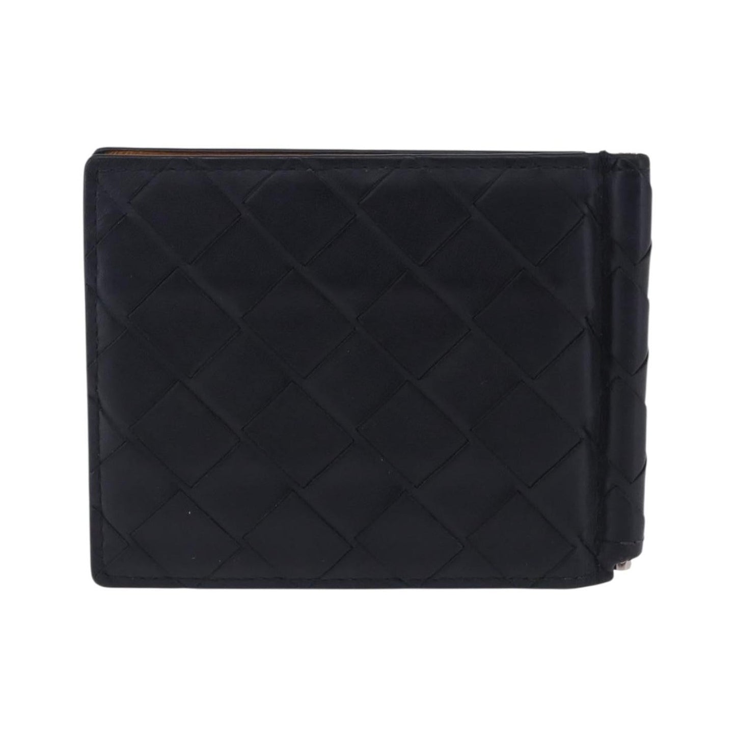 Bottega Veneta Bifold Card Holder Intercciato Leather, Navy, Leather, Card Holder