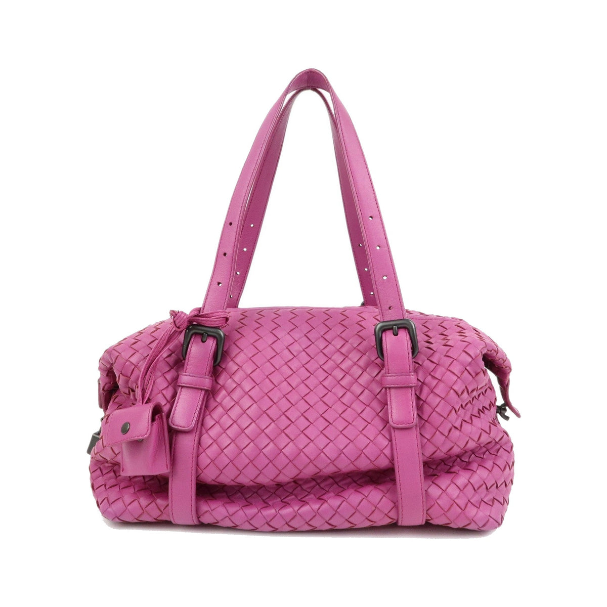 Bottega Veneta Boston Intrecciato Nappa, Pink, Leather, Handbag