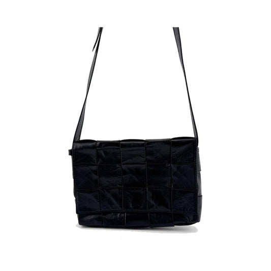 Bottega Veneta Brick Cassette Maxi Intrecciato Leather, Black, Leather, Shoulder Bag