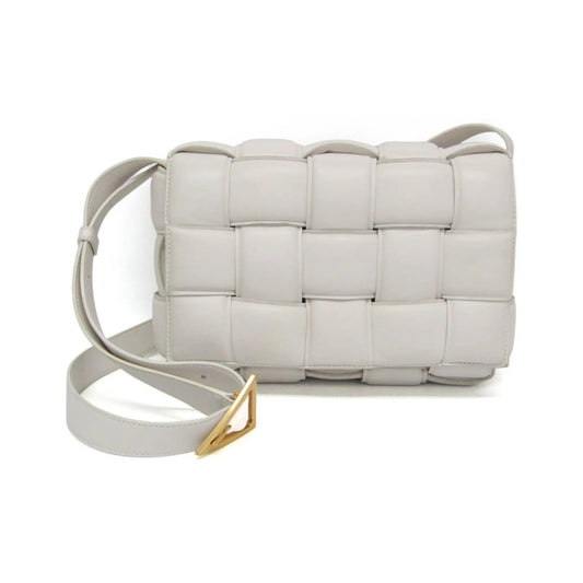 Bottega Veneta Cassette Chain Padded Maxi Intrecciato Leather, White, Leather, Shoulder Bag