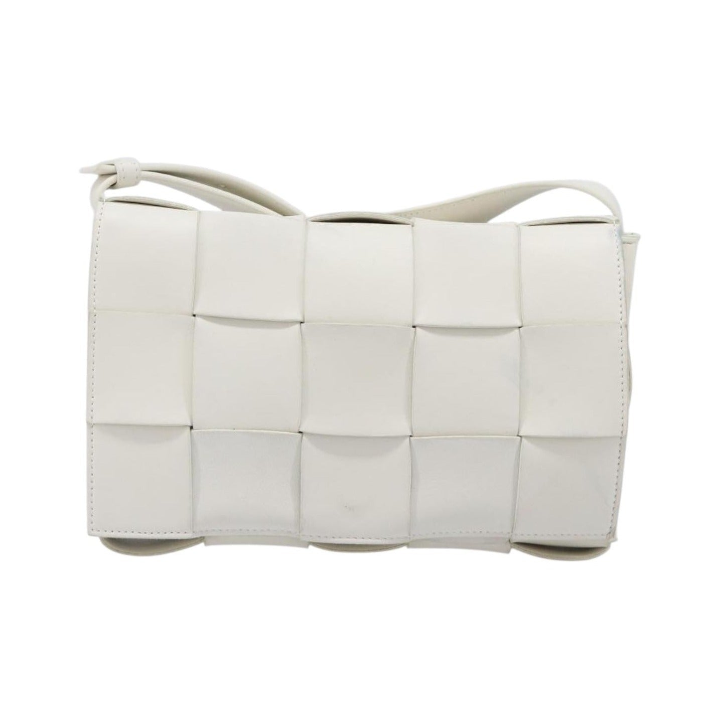 Bottega Veneta Cassette Maxi Intrecciato Leather, White, Leather, Crossbody Bag