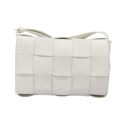 Bottega Veneta Cassette Maxi Intrecciato Leather, White, Leather, Crossbody Bag