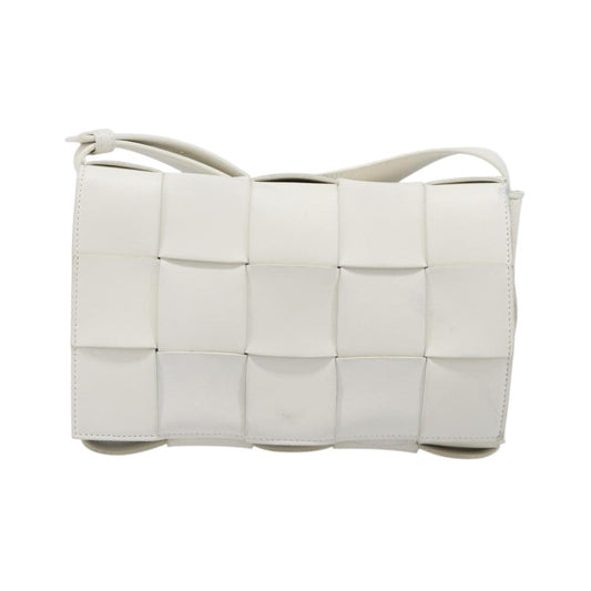 Bottega Veneta Cassette Maxi Intrecciato Leather, White, Leather, Crossbody Bag