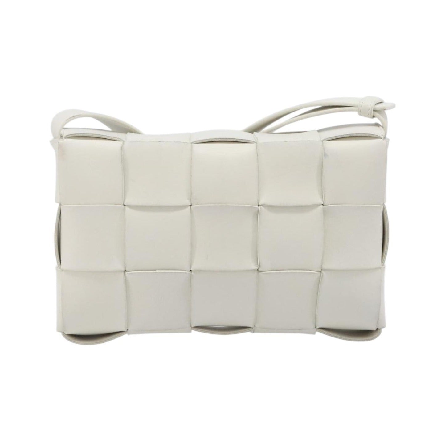 Bottega Veneta Cassette Maxi Intrecciato Leather, White, Leather, Crossbody Bag