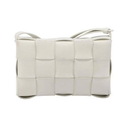 Bottega Veneta Cassette Maxi Intrecciato Leather, White, Leather, Crossbody Bag