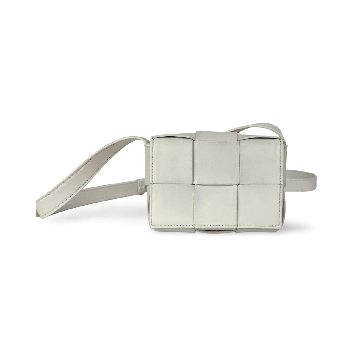 Bottega Veneta Cassette Maxi Intrecciato Leather, White, Leather, Crossbody Bag