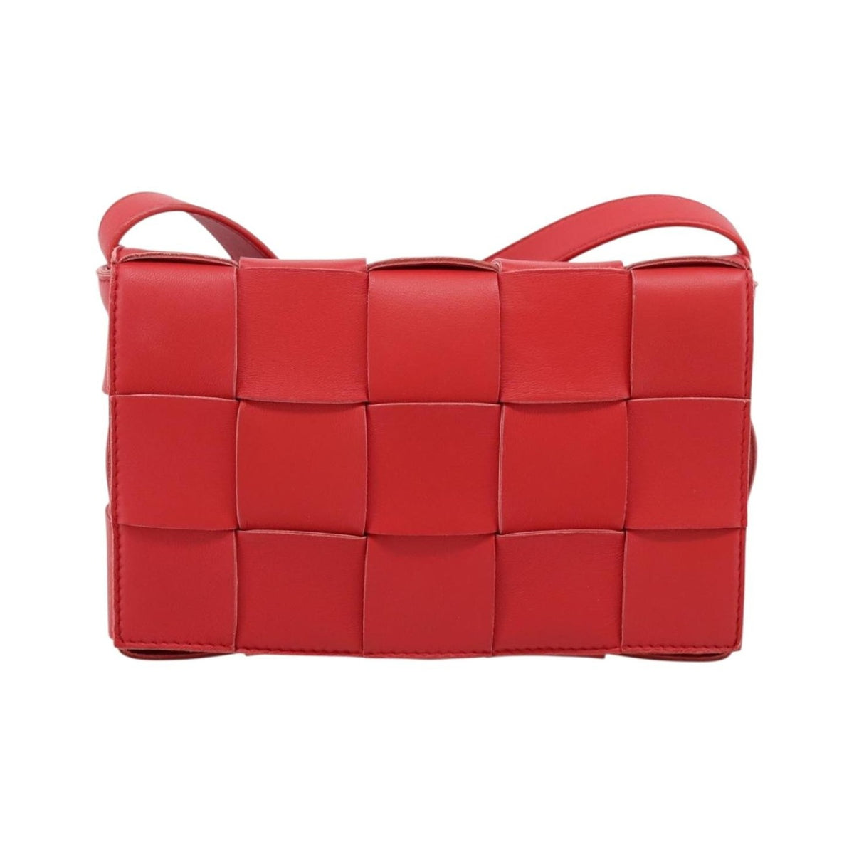 Bottega Veneta Cassette Maxi Intrecciato Leather, Red, Leather, Crossbody Bag