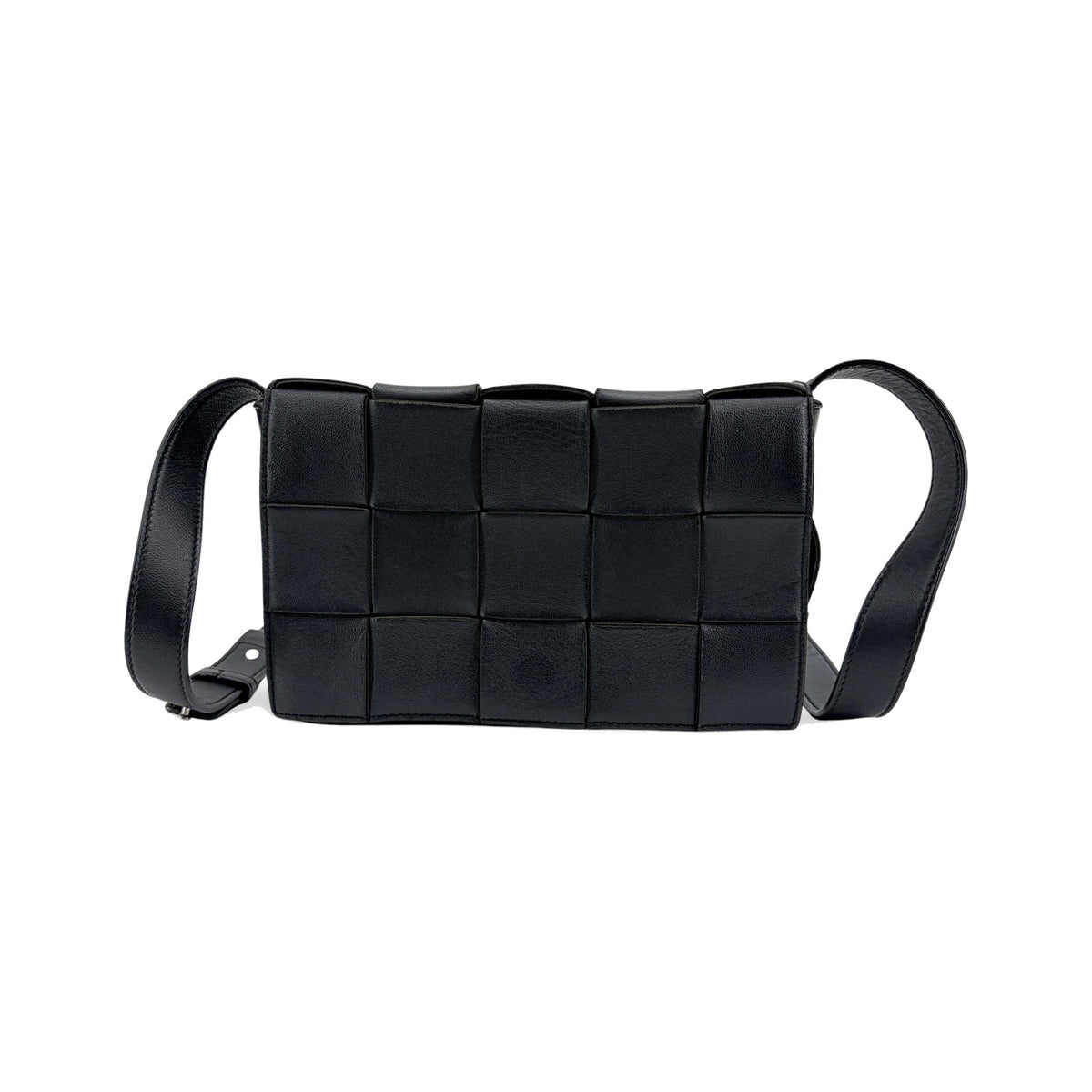 Bottega Veneta Cassette Maxi Intrecciato Patent, Black, Leather, Crossbody Bag