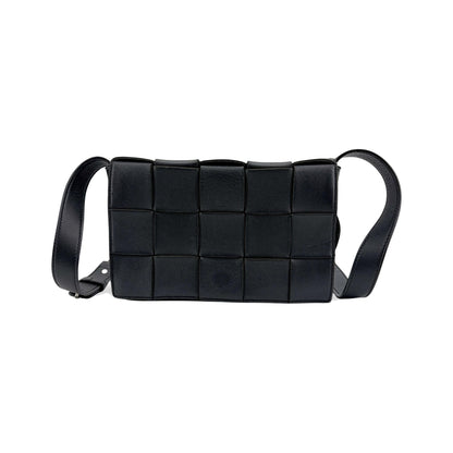 Bottega Veneta Cassette Maxi Intrecciato Patent, Black, Leather, Crossbody Bag