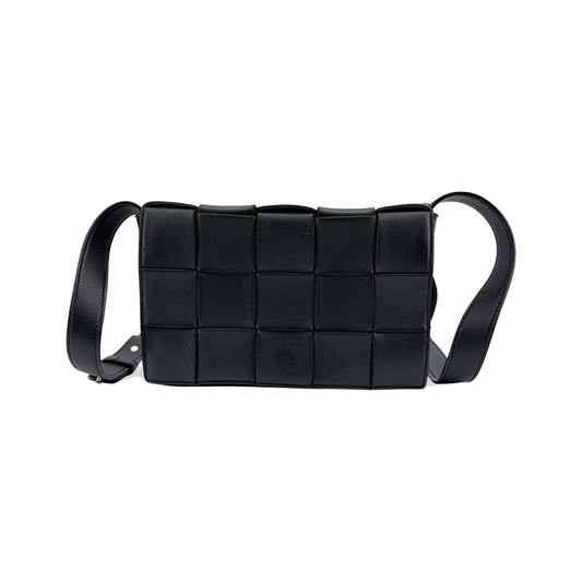 Bottega Veneta Cassette Maxi Intrecciato Patent, Black, Leather, Crossbody Bag
