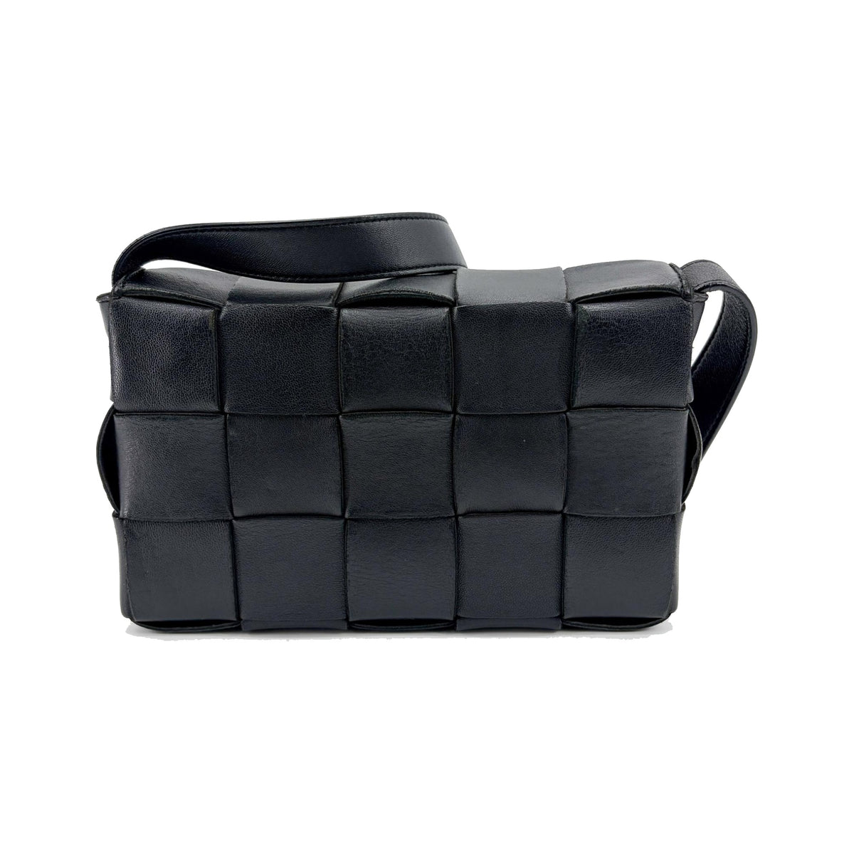 Bottega Veneta Cassette Maxi Intrecciato Patent, Black, Leather, Crossbody Bag