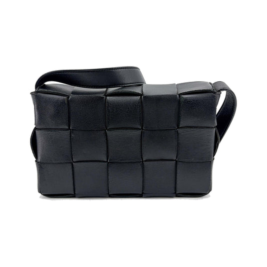 Bottega Veneta Cassette Maxi Intrecciato Patent, Black, Leather, Crossbody Bag