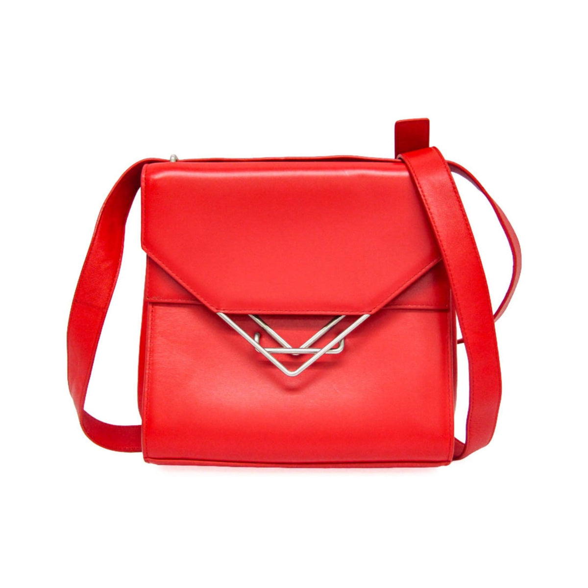 Bottega Veneta Clip Flap Leather, Red, Leather, Handbag