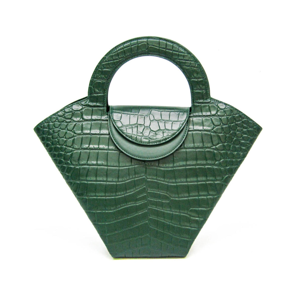 Bottega Veneta Doll Crocodile Embossed Leather, Green, Leather, Tote Bag